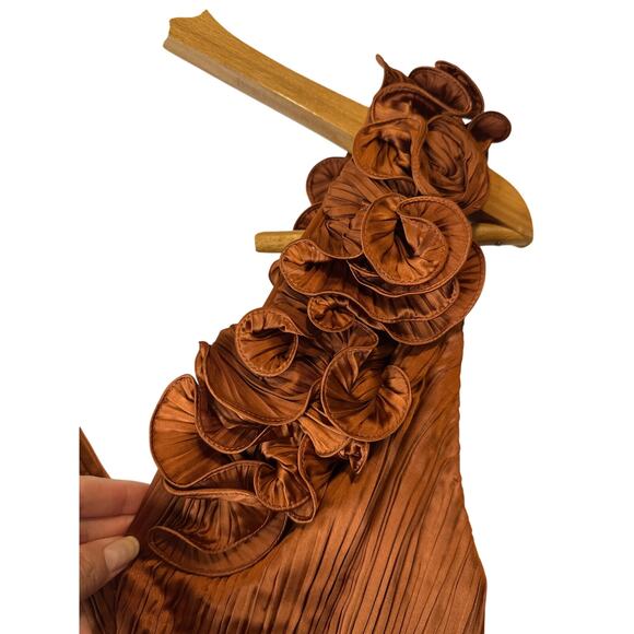 AMUR Aviva Rosette One Shoulder Pleated Gown Copper Size 2 - Picture 8 of 16